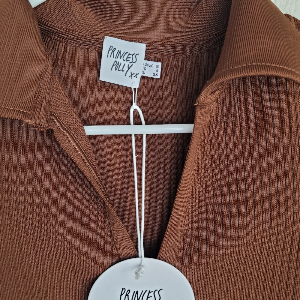 Princess Polly Brown Ribbed Romper - Picture 2 of 6